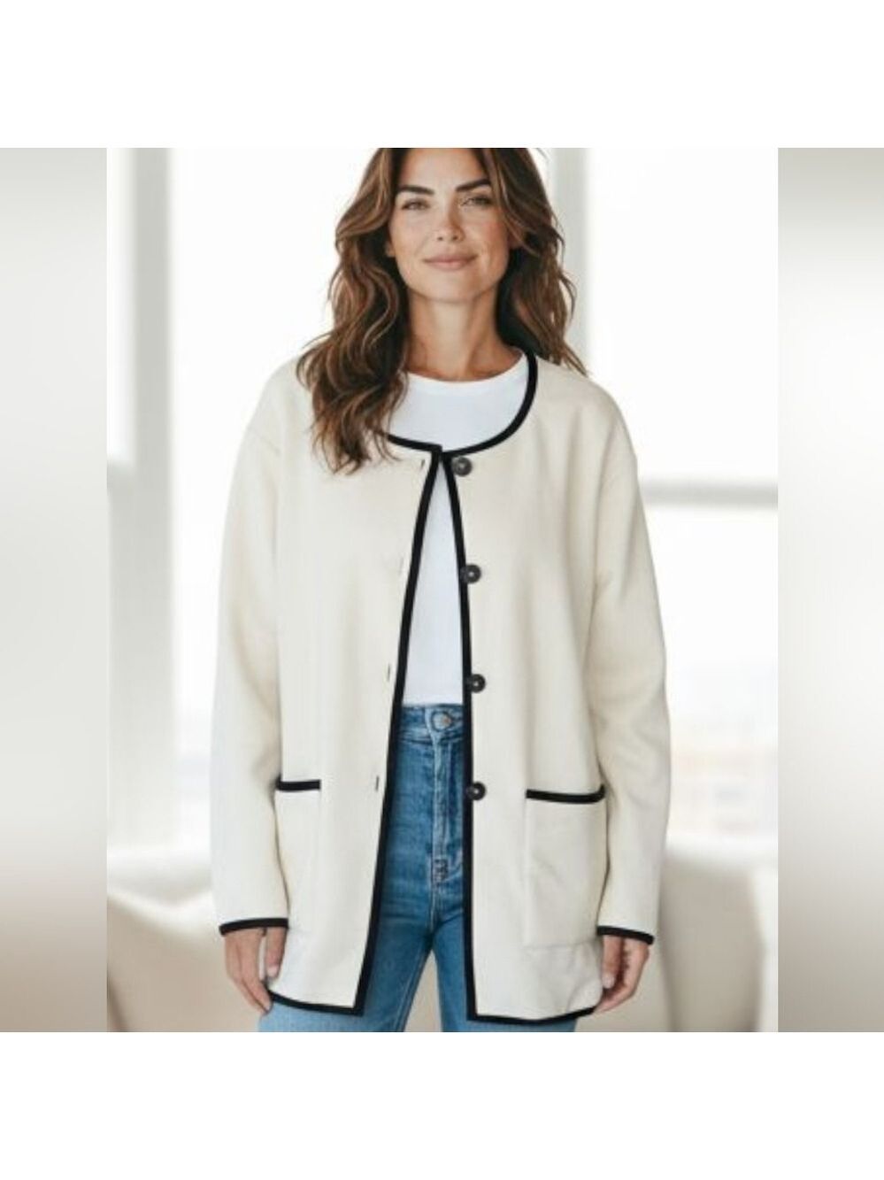 PLM White Blazer Black Trim Medium #JAC1